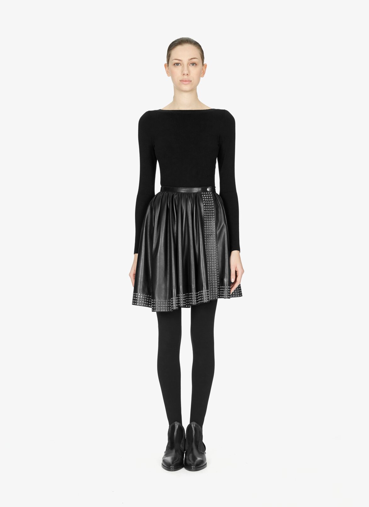 ラムスキン製 ドレープショートスカート ALAÏA ブラック ラムスキン製 ドレープショートスカート